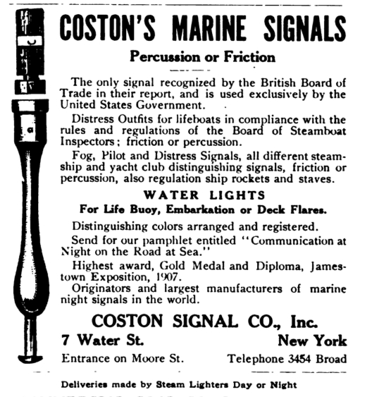 Werbung für Coston Fackeln, 1913