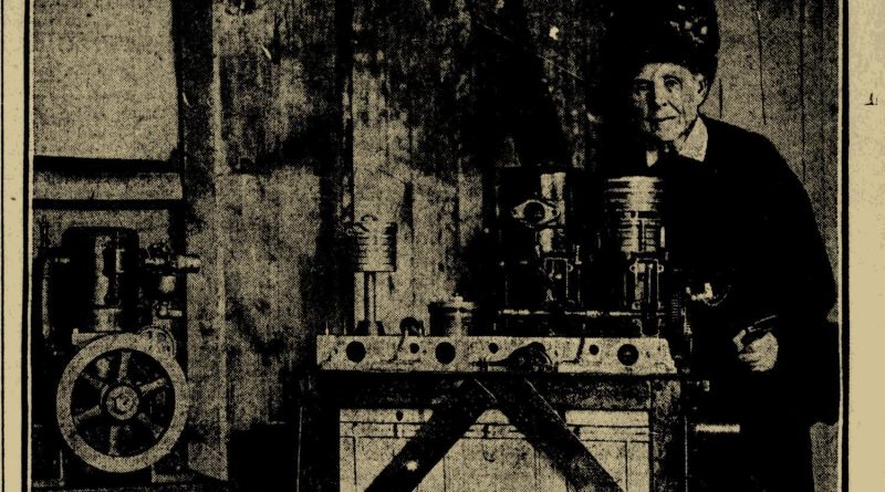 Pressefoto von Margaret Knight in ihrer Erfinderwerkstatt, aus der Boston Sunday Post, 1912