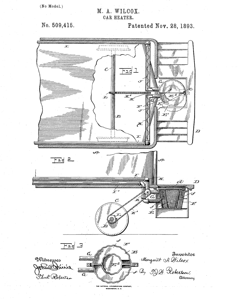 US-Patent von Margaret A. Wilcox Autoheizung, 1893